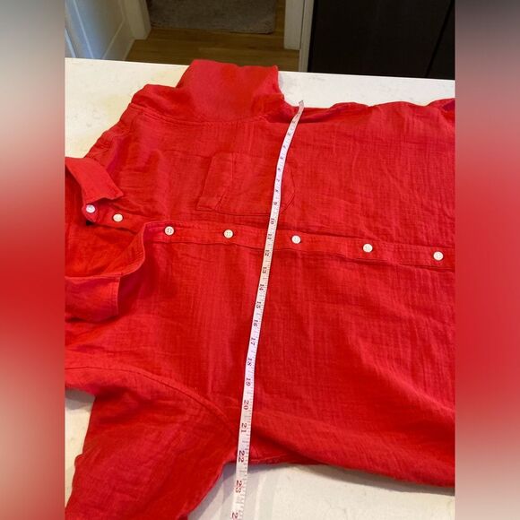 GAP 100% Cotton Gauze Red Button Up Oversized Lightweight Flowy Blouse Size M - Picture 6 of 8